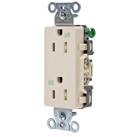 Hubbell Wiring Device-Kellems Straight Blade Receptacle, 5-15R, 15 A, 125V AC, 2 Pole, 3 Wire, Flush Mount, Grounded DR15LAWRTR
